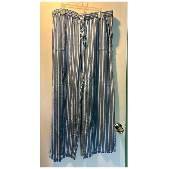 Pure Navy XL wide leg blue stripe pants 100% Lyocell - Picture 1 of 6